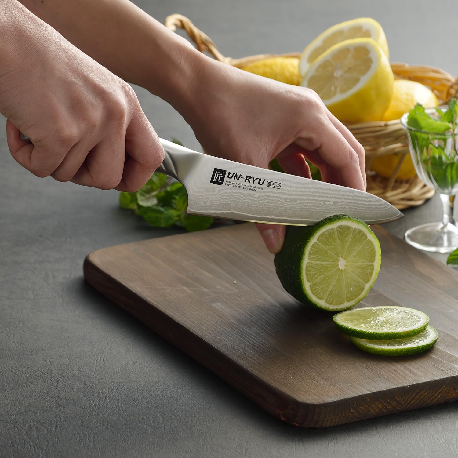 UNRYU 三徳包丁 オールステンレスダマスカス